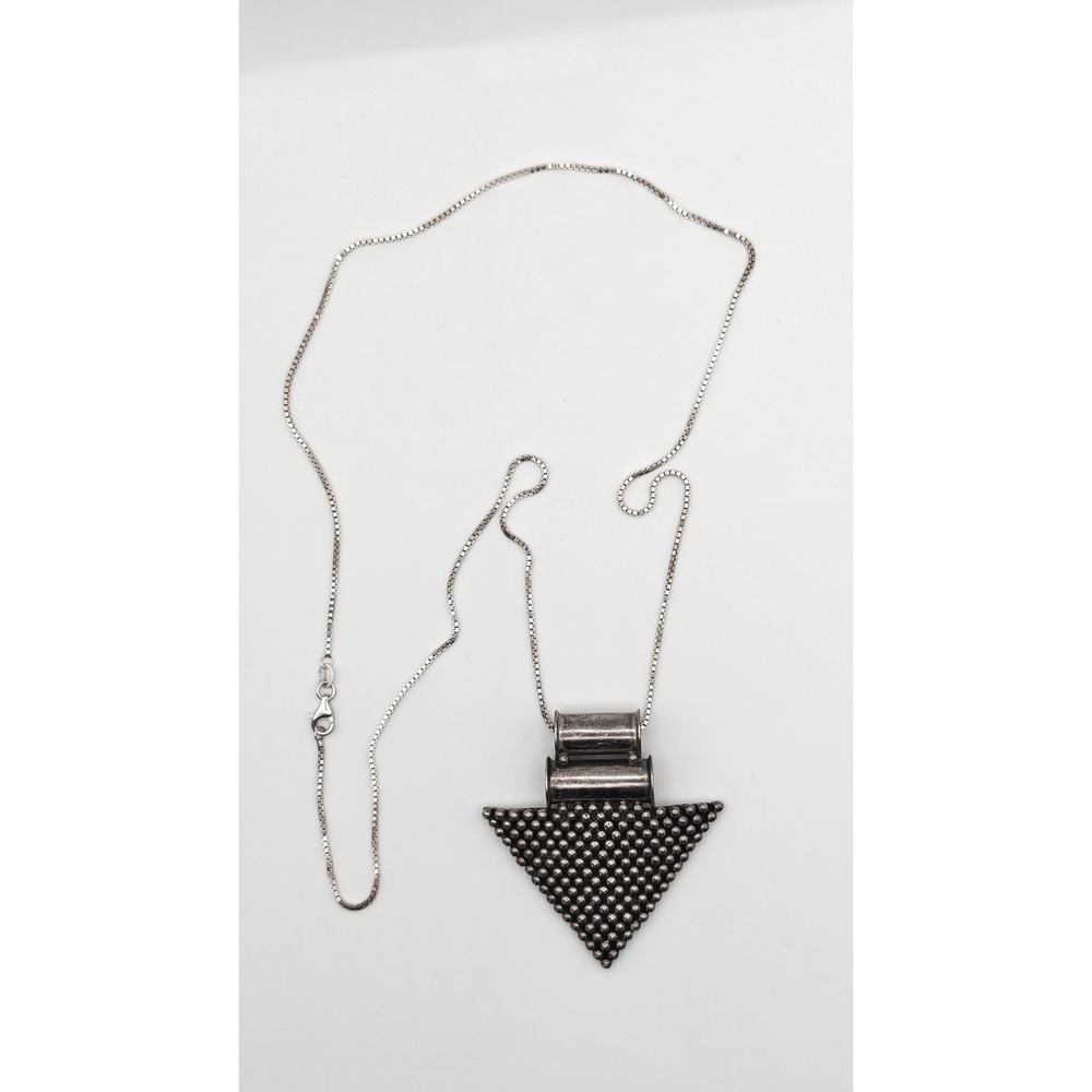 Vintage Brutalist 925 Sterling Geometric Triangle Pendant Necklace 33 grams